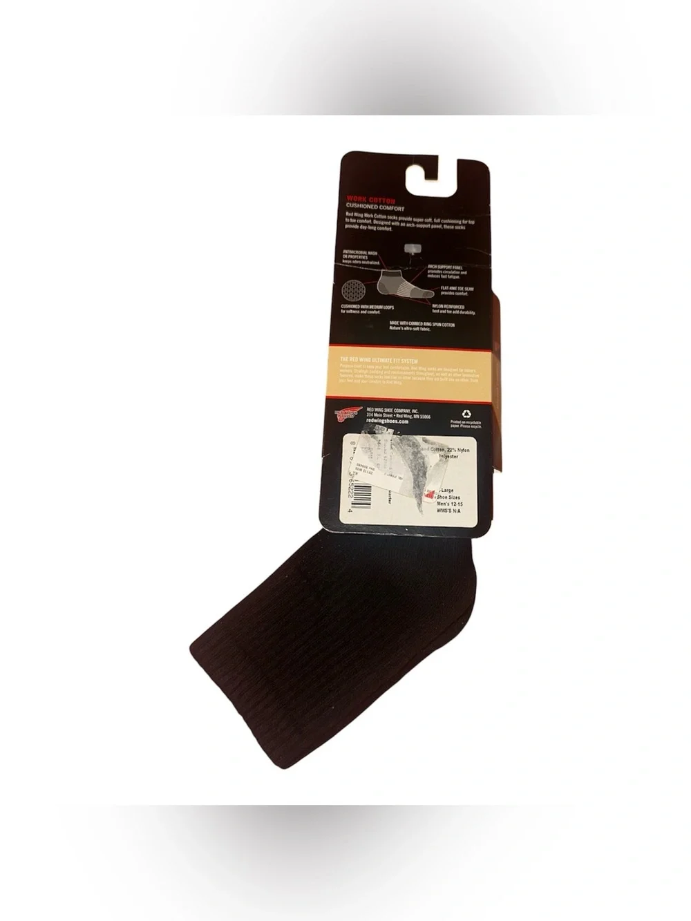 Red Wing Everyday Crew Socks Work Cotton Quarter Crew Mens Size 12-15 Black USA